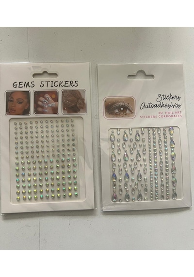 2 Kartela Birden Face Gems Yapışkanlı Yüz Taşı Seti