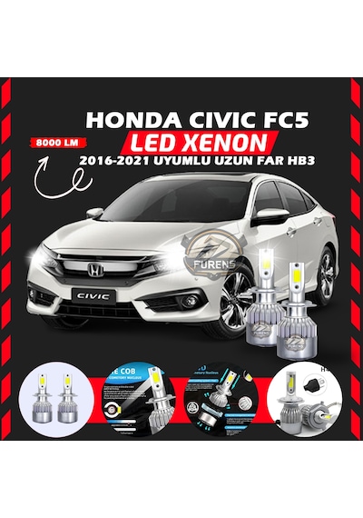 Honda Civic Fc5 2016-2021 Uzun Far Uyumlu Şimşek Etkili Led Xenon Performance Series Hb3