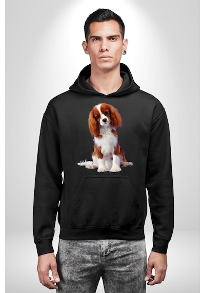 Cavalier King Charles Spaniel Kadın Erkek Siyah Kapüşonlu Sweatshirt Hoodie Siyah
