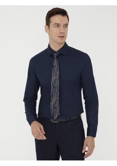 Cacharel Lacivert Slim Fit Uzun Kollu Basic Gömlek