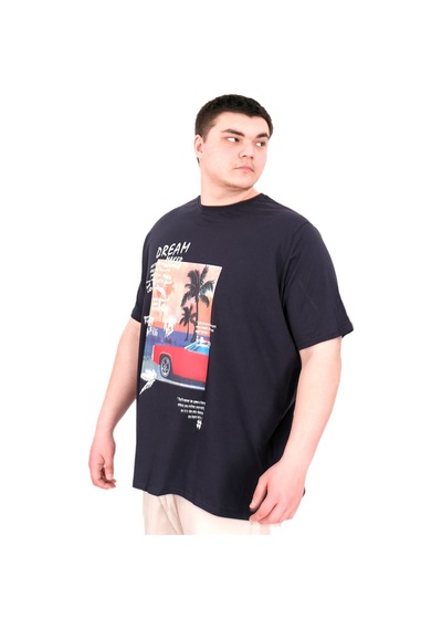 Mode Xl Büyük Beden Erkek Baskılı T-shirt Palm Dream U25026 Lacivert Lacivert