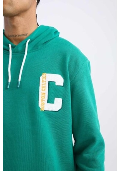 DeFactoFit NBA Boston Celtics Standart Fit Kapüşonlu Sırt Baskılı Kalın Sweatshirt Y7320AZ24AUGN1046 Yeşil