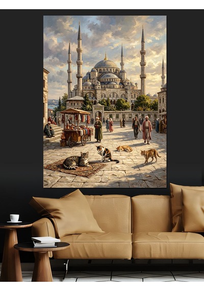 Güvercinli Sultanahmet Camii Meydanı Manzarası Dekoratif Kanvas - Mdf Ahşap Tablo