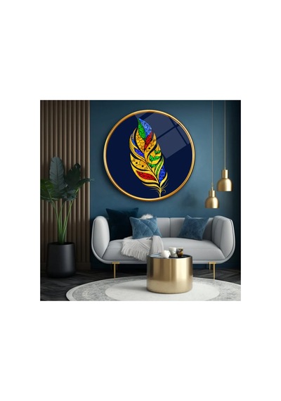 Yaprk Gold Detay Yuvarlak Oda Cam Tablo Modern Sanat Tablosu Solmayan Canlı Renkler Salon Ve Oturma Odası Anlamlı Hediye Seçeneği