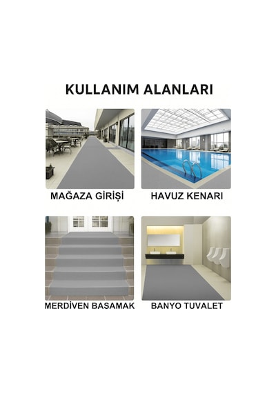 Beylini 12 Mm Kıvırcık Paspas İç Dış Mekan Pvc Zemin Halısı Kapı Girişi Banyo Duş Apartman Havuz Ve İş Yeri Gri