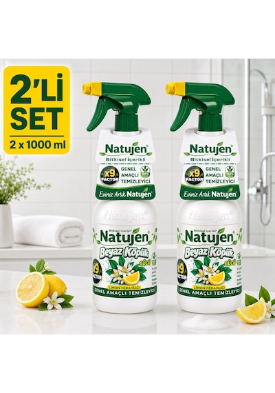 Natujen Genel Amaçlı Temizleyici Beyaz Köpük Gücü Limon Ferahlığı X9 Factor 2x1000 Ml. 2'li Set