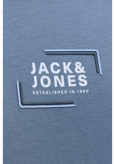 Jack & Jones Erkek Bisiklet Yaka Grafik Baskılı Tişört Mavi