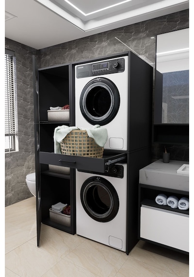Washbox Banyo Kirli Sepetli Çamaşır Makinası Dolabı Ve Kurutm... Antrasit