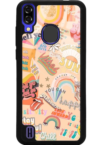 Reeder P13 Blue Vintage Sticker Tasarımlı Glossy Telefon Kılıfı Siyah