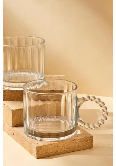 Kapris Boncuk Kulplu Cam Kupa 2'li 250 ML
