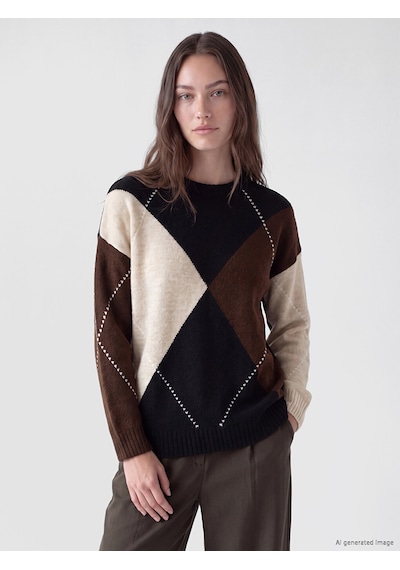 Lcw Modest Siyah Baklava Desenli Kadın Triko Tunik