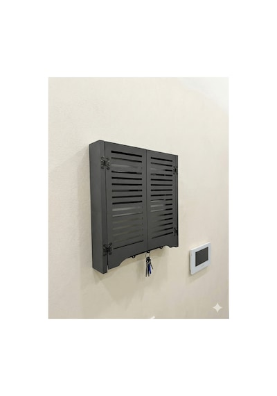 Elektrik Pano Düzenleyici Duvar Düzenleyici Ahşap Dekoratif Antrasit Kutu Anahtarlık Düz Çizgi Gri