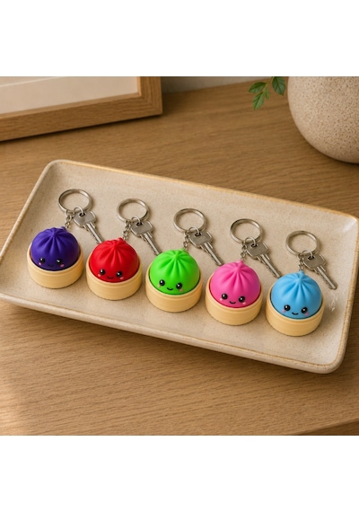 3d Baskı Clicker Çin Mantısı Anahtarlık 2 Adet Kawaii Dumpling Fidget Anahtarlık Anti Stres Sü