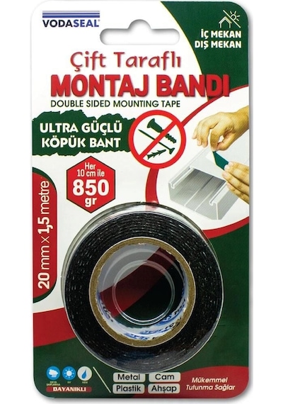 Mey İthalat Vodaseal Ultra Güçlü Çift Taraflı Köpük Bant 20 Mm X 1,5 Metre