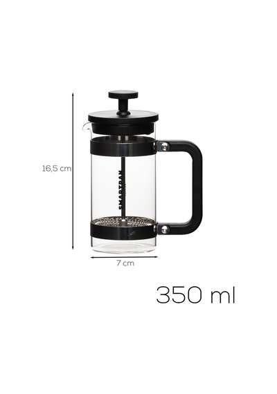 Porsima Smartpan Bv008 French Press Paslanmaz Çelik Süzgeçli Cam Bitki Çayı Demliği Kahve Presi - 350 Ml Siyah