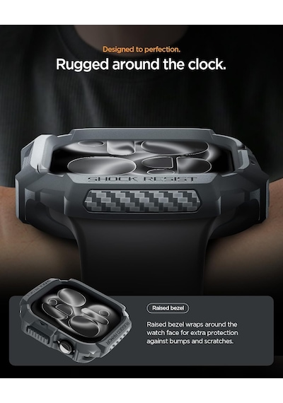 Apple Watch 46mm Seri 11/10 İle Uyumlu Kılıf Rugged Armor 2 Dark Gray - Acs10500 Çok Renkli