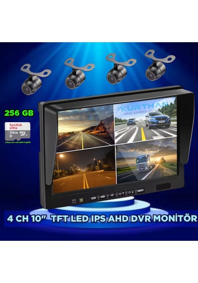 Dvr Hybrid 10'' Monitör + 4 Ad Kelebek Kamera Seti 12 V 256 Gb