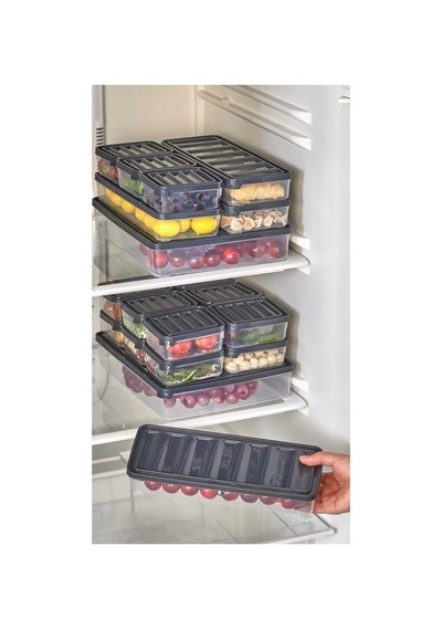 8'li 16 Parça 2.5 L Derin Dondurucu Düzenleyici Büyük Boy İstiflenebilir Buzluk Saklama Kabı Seti Gri - 752024224 Gri