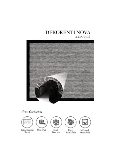 Dekorenti Nova 2006 Siyah - Kaymaz Tabanlı Modern Koridor Ve Mutfak Halısı