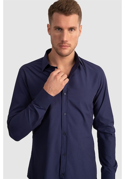 Tudors Slim Fit Dar Kesim Tery Cotton Erkek Gömlek-23363 Lacivert