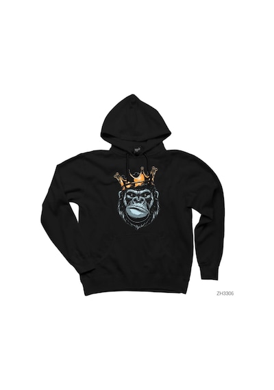 Gorilla King Siyah Kapşonlu Sweatshirt Hoodie Siyah
