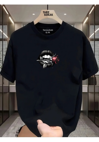 Startmore Unisex Dudak Lips T-shirt Siyah