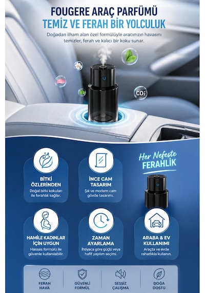 Araç İçi Hava Nemlendirici Ve Koku Difüzörü Usb Şarjlı Sessiz Çalışma 140 Ml Siyah