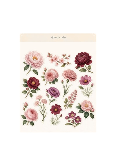 10 Sayfa Çiçek Temalı Sticker Seti Vintage Çiçek Ajanda Scrapbook Journal 0