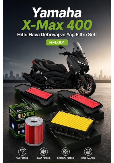 Yamaha X-max 400 Hiflo Hava Debriyaj Ve Yağ Filtre Seti Hfl001