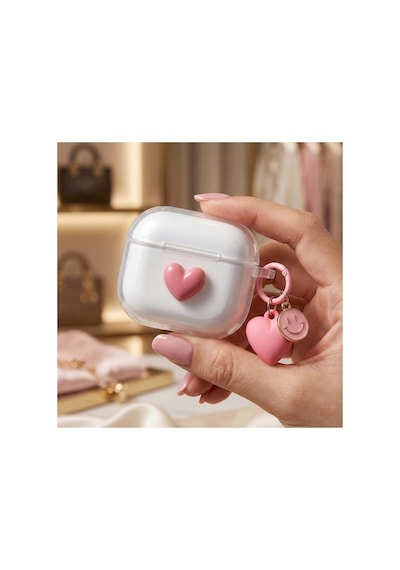 Caseonn Huawei Freebuds Se 3 Kılıf Transparan Smiley Kalp Pembe Şeffaf Pembe
