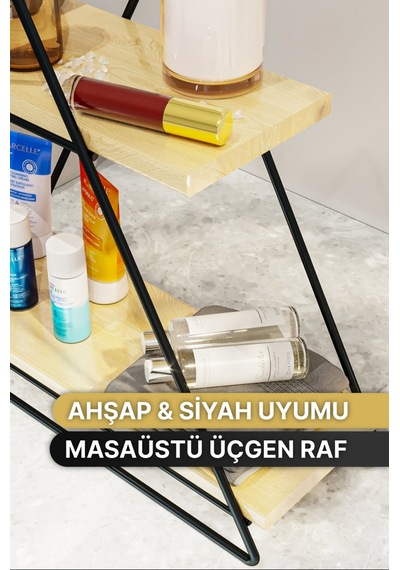 Bino Doğal Ahşap Duvar Üçgen Masa Servis Banyo Dekoratif Raf Organizer