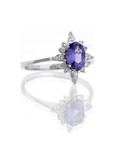 Tanzanite Pırlanta Tektaş Yüzük Beyaz