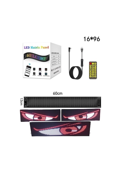 Esnek Katlanabilir Panel Led Cama Yapışır Uygulama İle Kontrol Dijital Tabela Kayar 60cm 16x96 Led 10"