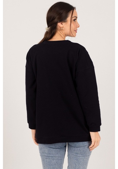 Armonika Kadın Lacivert Yuvarlak Yaka Oversize Sweatshirt Arm-22k024027
