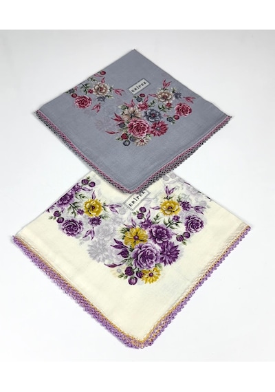 Eripek 2'li Paket Oyalı Pamuk Yazma 6594 Krem-Gri