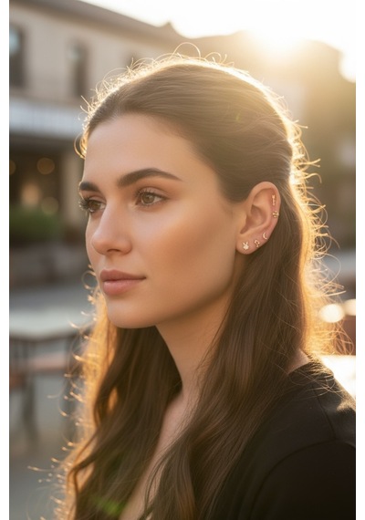 14 Ayar Altın Piercing Tragus Küpe 25114-t012