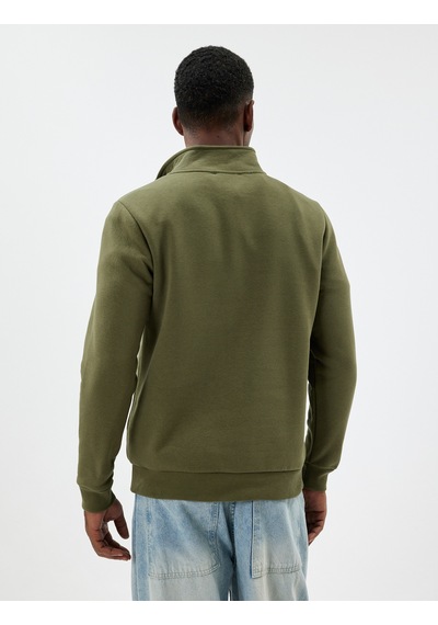 Koton Yarım Fermuarlı Yaka Sweatshirt Uzun Kollu Pamuk Karışımlı Haki 5wam70002mk Haki