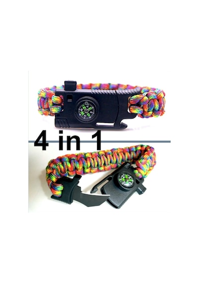 Omeniv Paracord Bileklik Düdük Pusula Bıçak 4 Fonksiyon Outdoor Siyah
