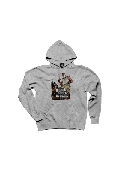 Grand Theft Auto Five Dog And Man Gri Kapşonlu Sweatshirt Hoodie Gri