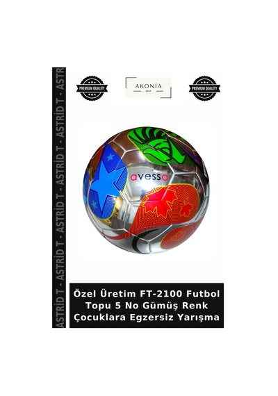 Özel Üretim Ft-2100 Futbol Topu 5 No Gümüş Renk Çocuklara Egzersiz Yarışma