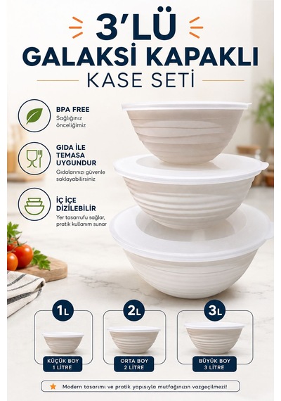 Galaksi Kapaklı Kase Seti 3 Lü 1 Lt 2 Lt 3 Lt Bpa Free Çok Renkli