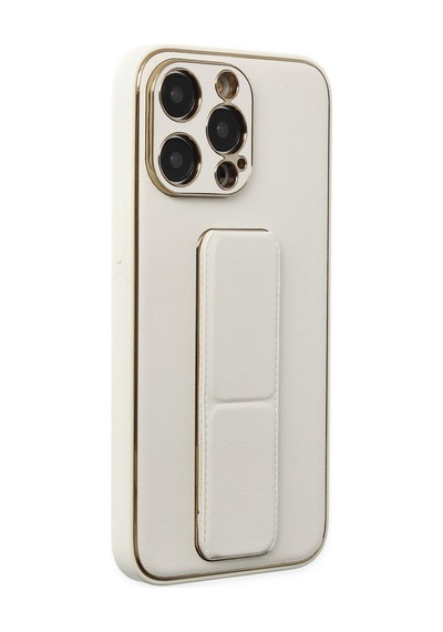 Gld-spt- Newface Apple Uyumlu iPhone 13 Pro Max Kılıf Coco Deri Standlı Kapak - Beyaz
