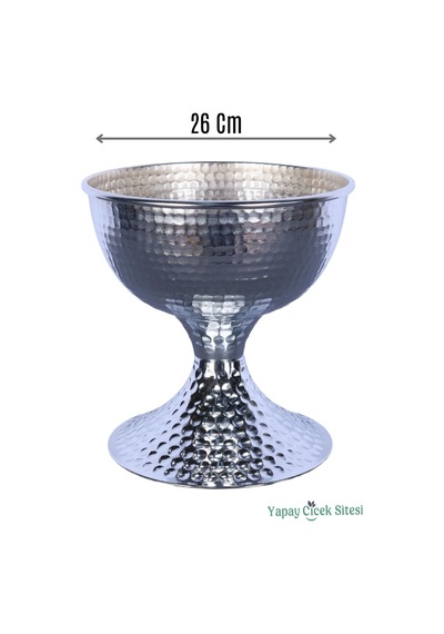 Yapay Çiçek Sitesi Metal Dekoratif Darbeli Vazo 20 Cm Gümüş Gümüş