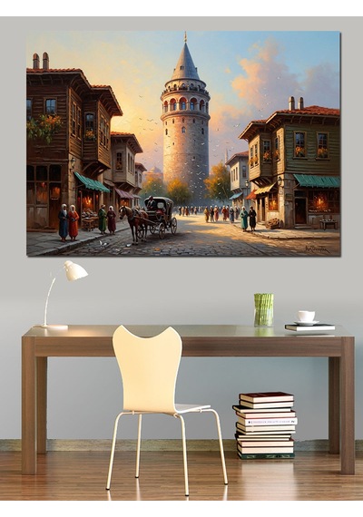 Galata Kulesi Ve Tarihi Sokaklar Dekoratif Kanvas - Mdf Ahşap Tablo