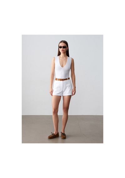 Dilvin 32835 V Yaka Bodysuit Beyaz