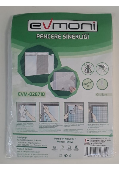 Evmoni Pencere Sinekliği Cırt Bantlı 100 Cm X 150 Cm