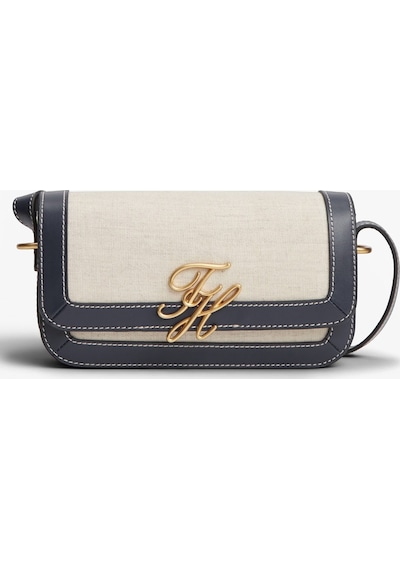 Tommy Hilfiger Th Scrıpt Flap Crossover Canvas Kadın Mavi Çanta - Aw0aw18737