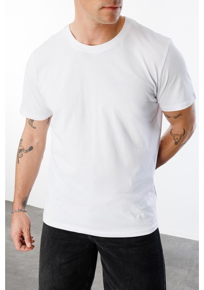 Genius Store Erkek T-shirt %100 Pamuk Regular Fit Standart Kesim Bisiklet Yaka Basic Tişört Basıc-t-shırt1 Beyaz