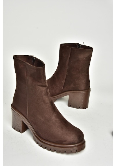 Fox Shoes T726911102 Kahverengi Süet Kalın Topuklu Kadın Bot Kahverengi