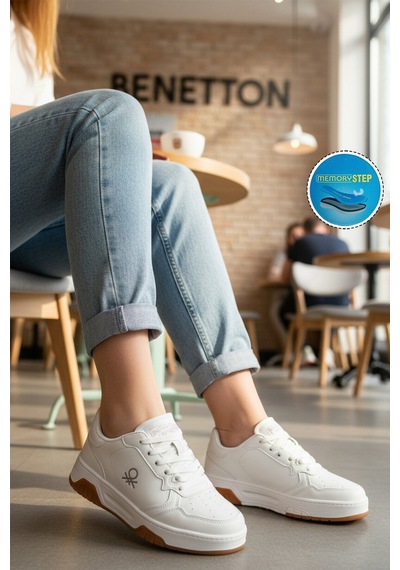United Colors Of Benetton Beyaz Bağcıklı Cilt Memory Foam Unisex Spor Ayakkabı Bnı-11220 G